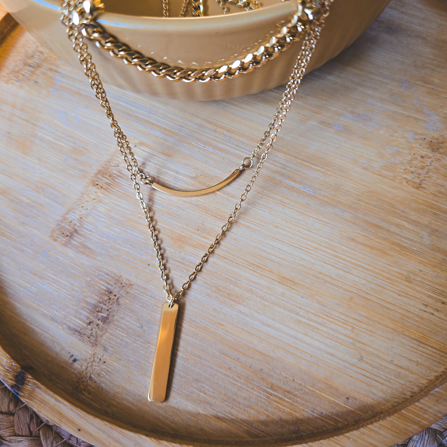 LAYERD retangle gold necklace