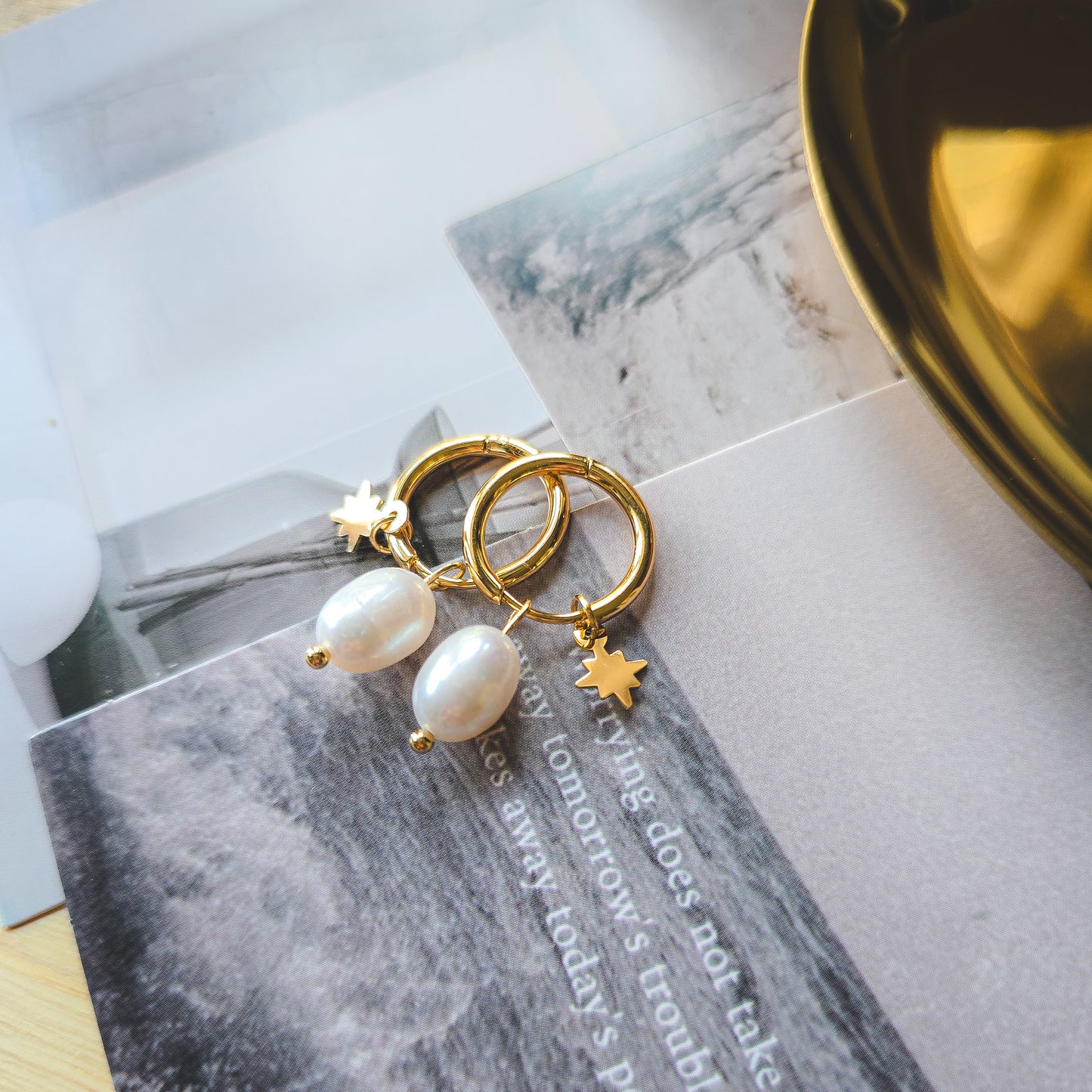 Pearl charm hoop earrings