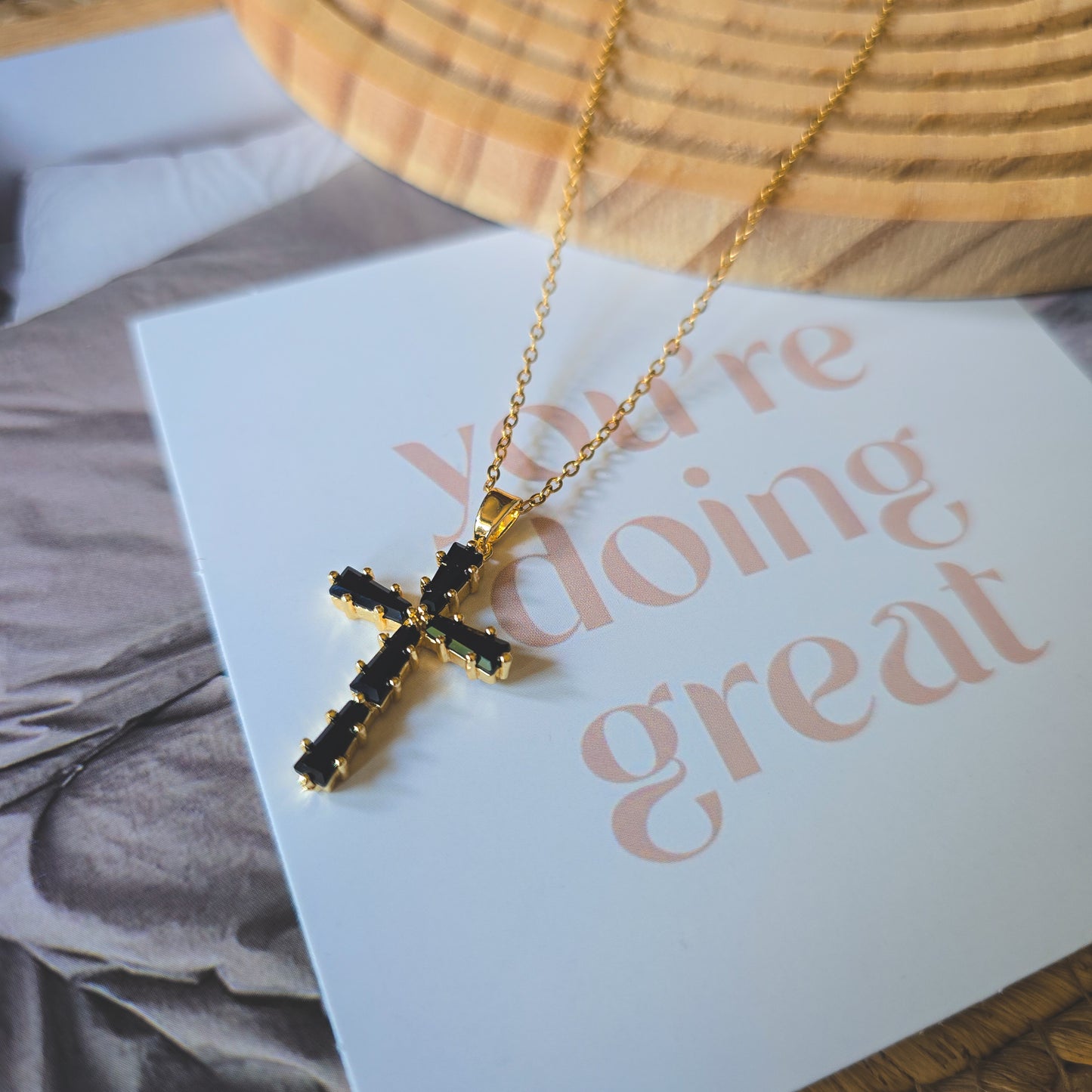 Cubic black cross vintage necklace