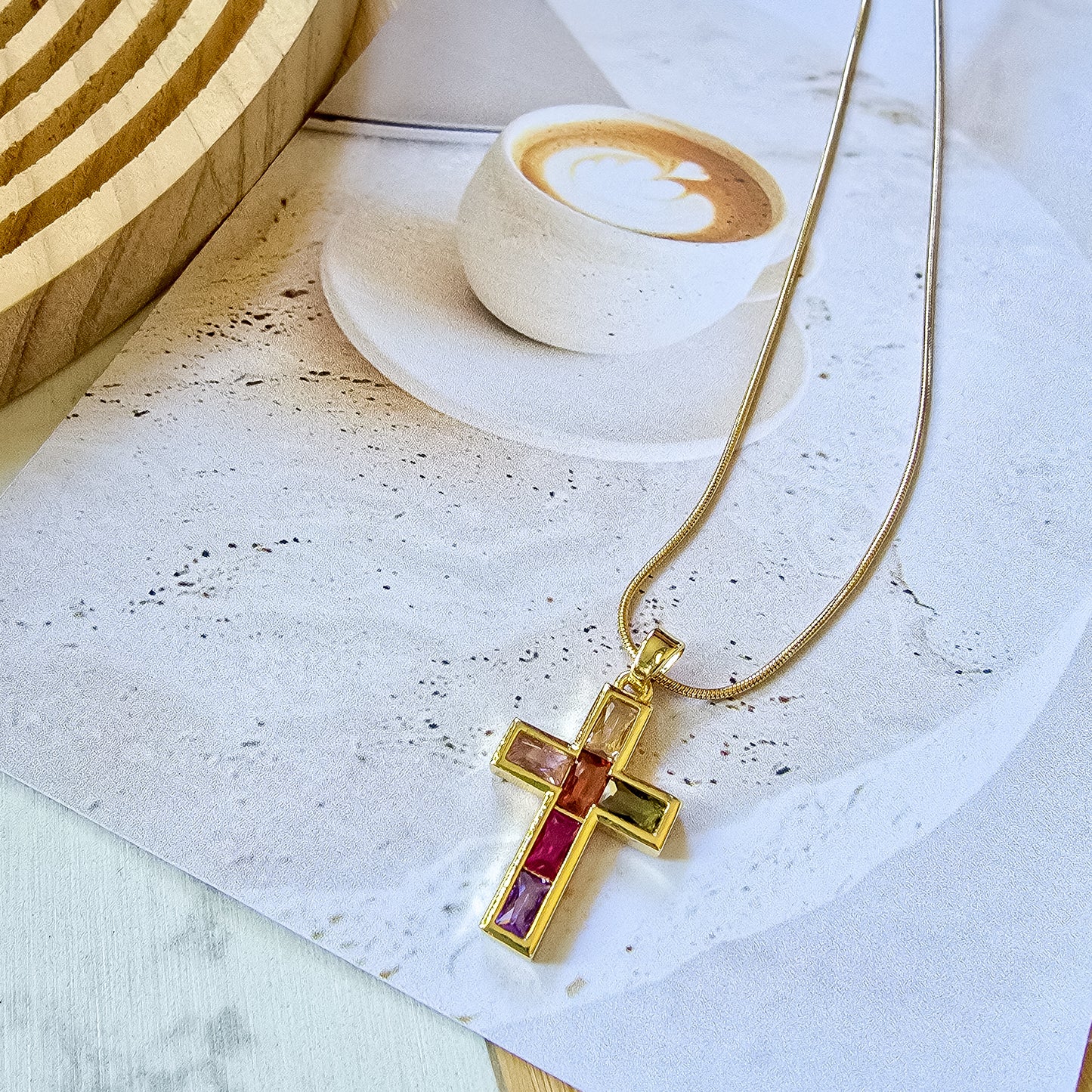 Zirconia rainbow cross necklace