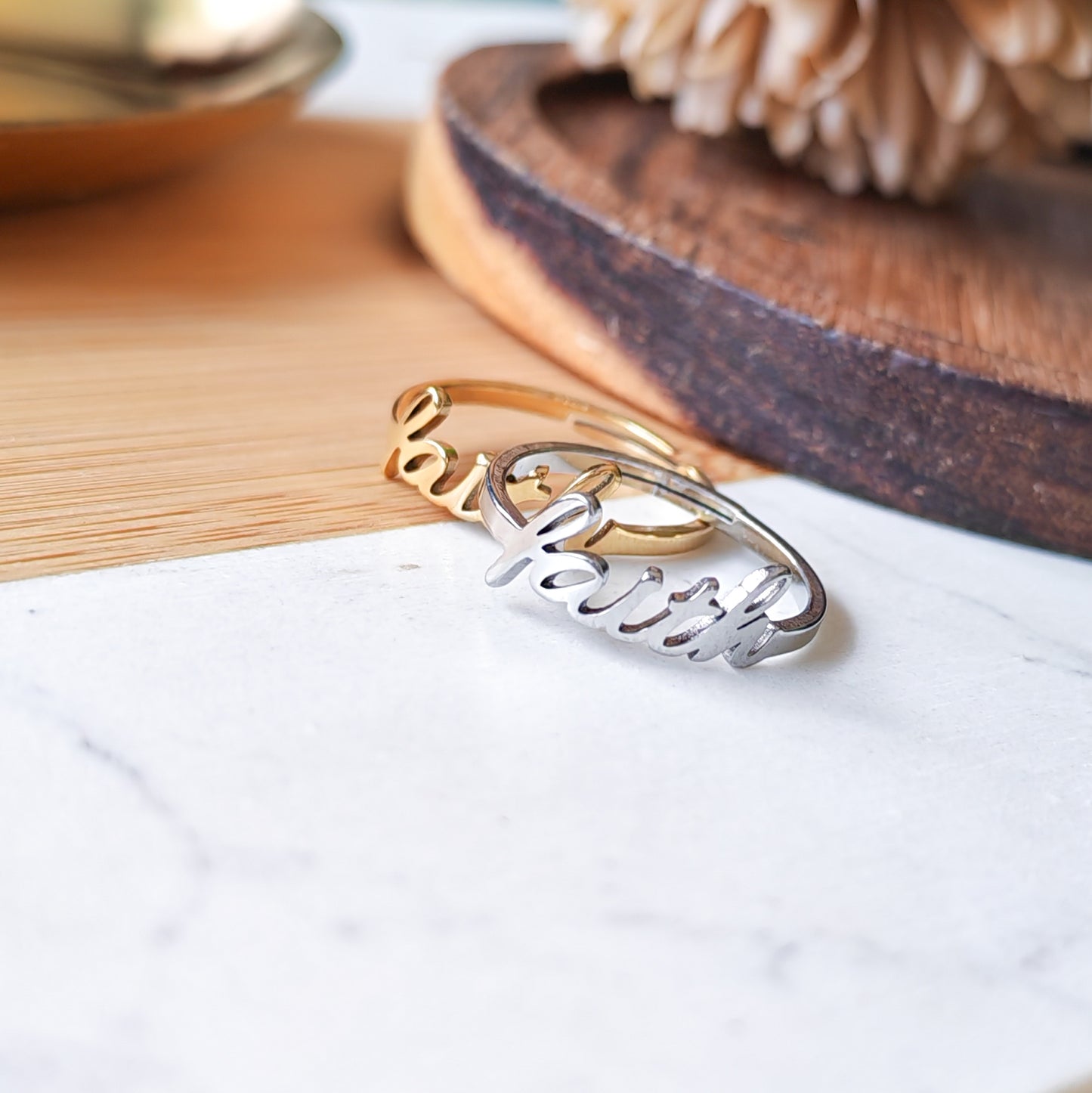 "FAITH" silver adjustable ring