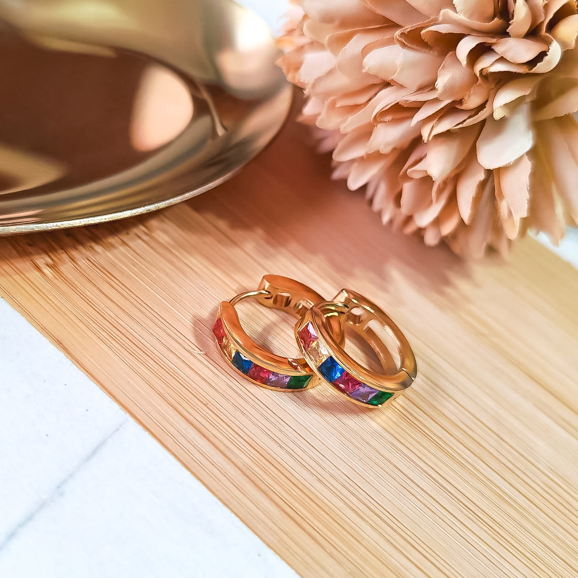 Rainbow glass hoop earrings