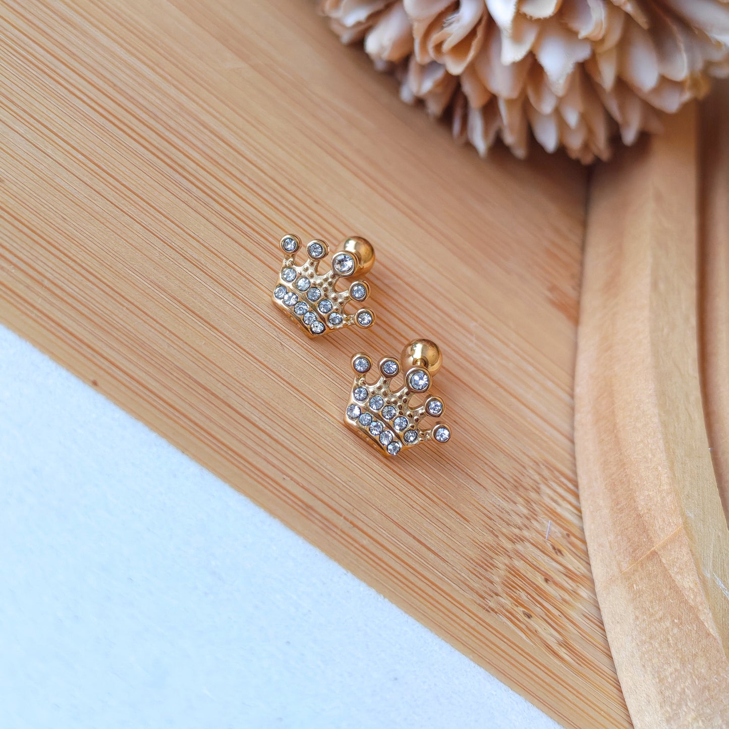 Crown Rhinestone ball stud earrings