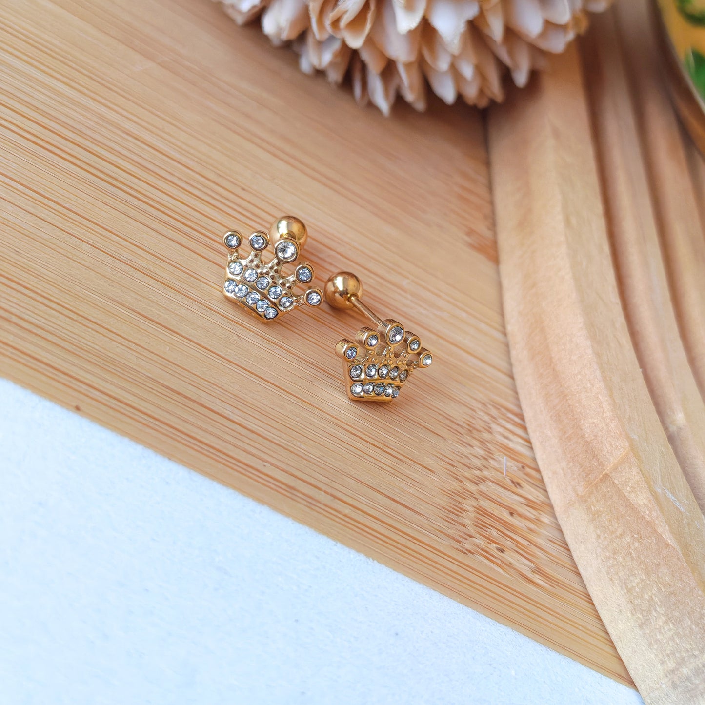 Crown Rhinestone ball stud earrings