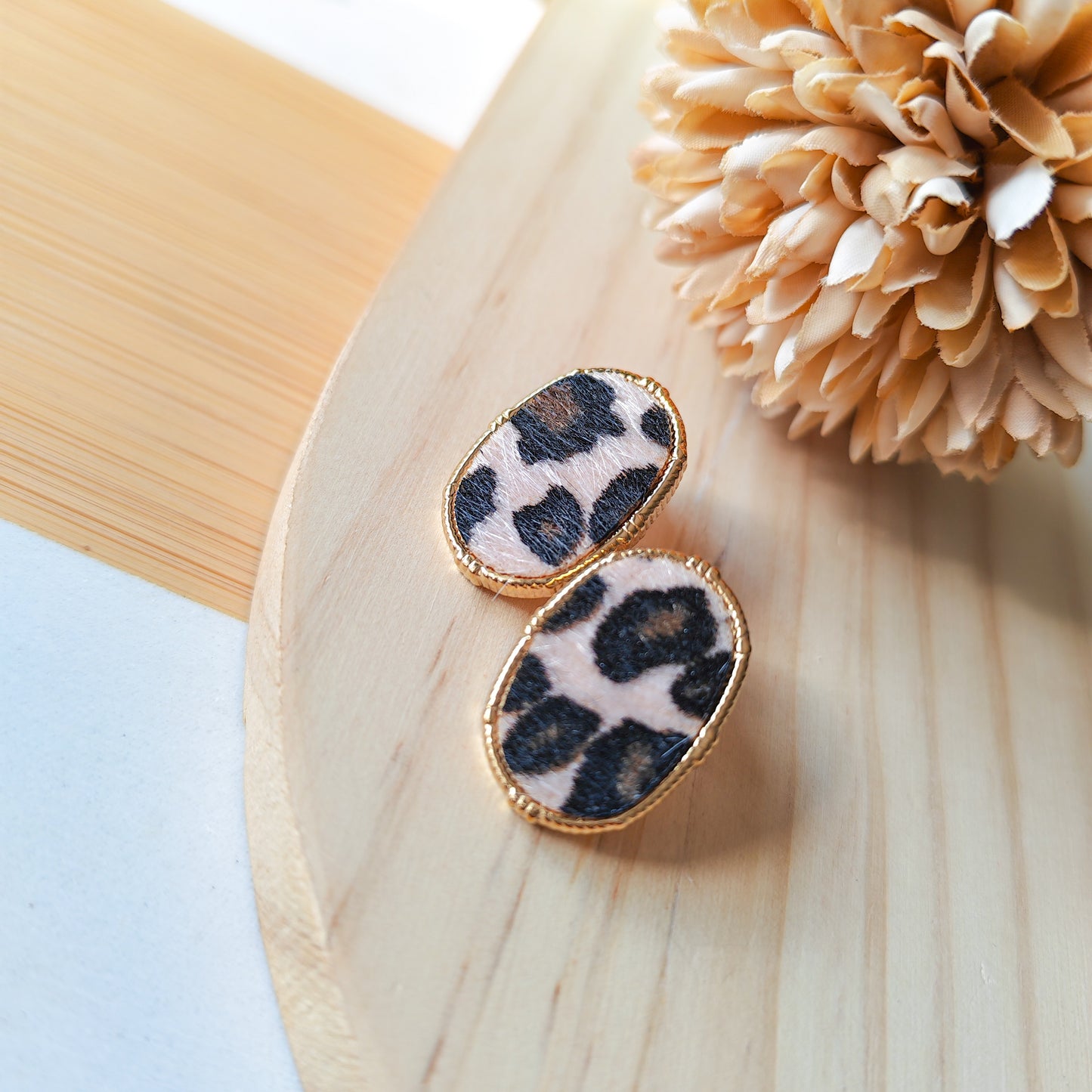 Animal print oval earrings