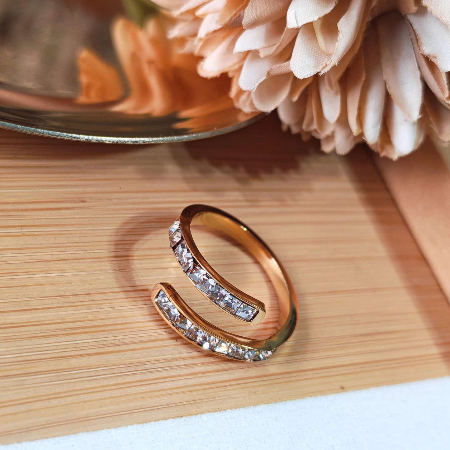 Open diamond stainless steel ring