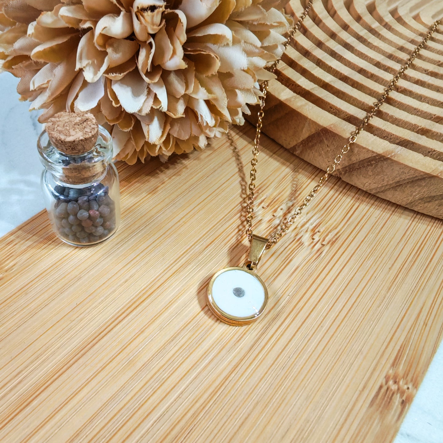 Mustard seed white clay pendant necklace