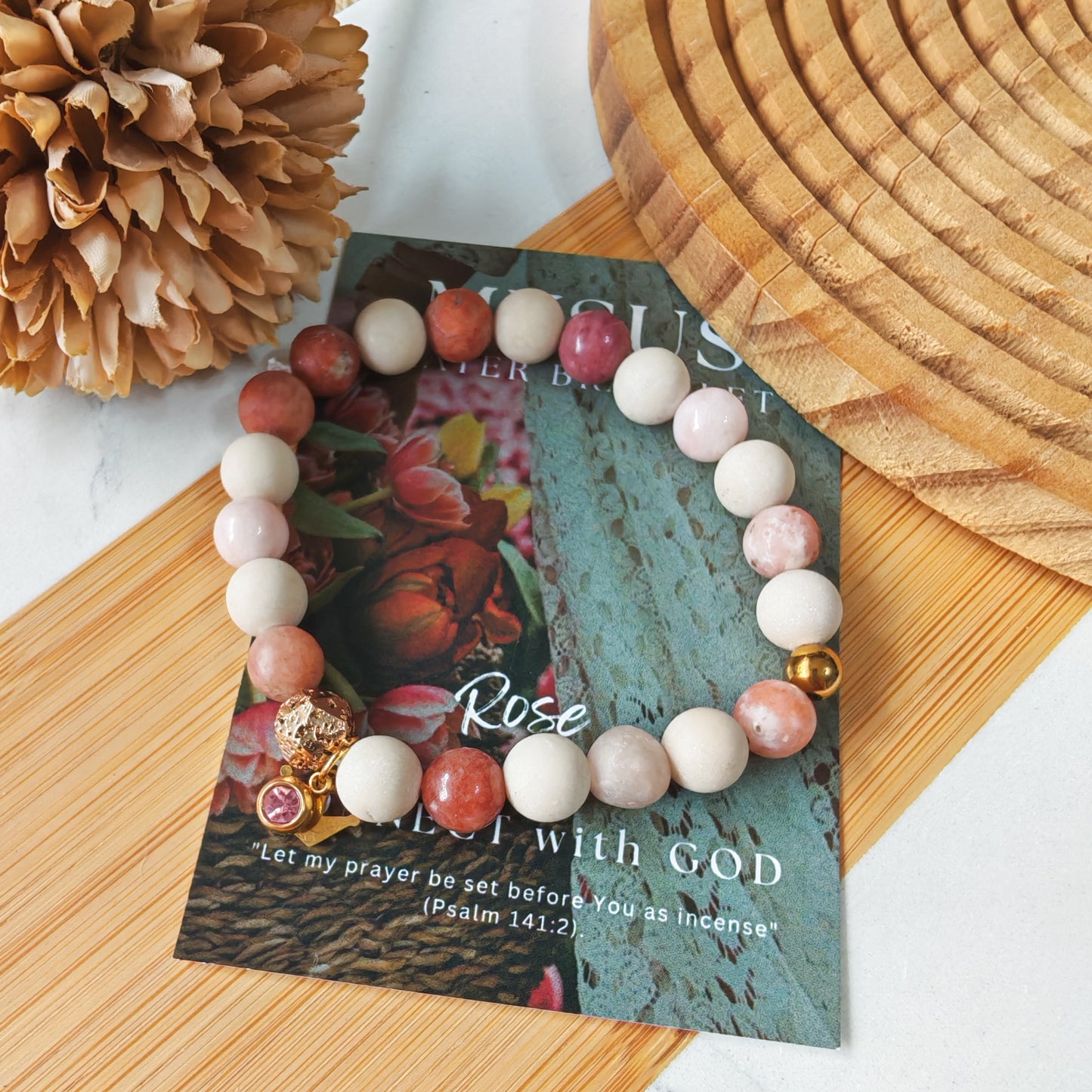 Rose - Natural stone PRAYER bracelet