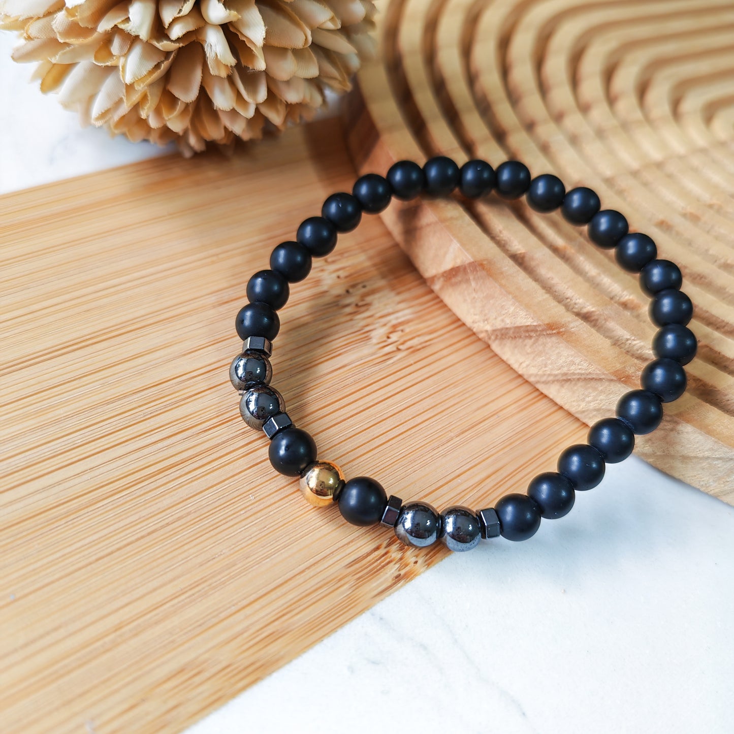 Mustard seed symbol gold bead bracelet