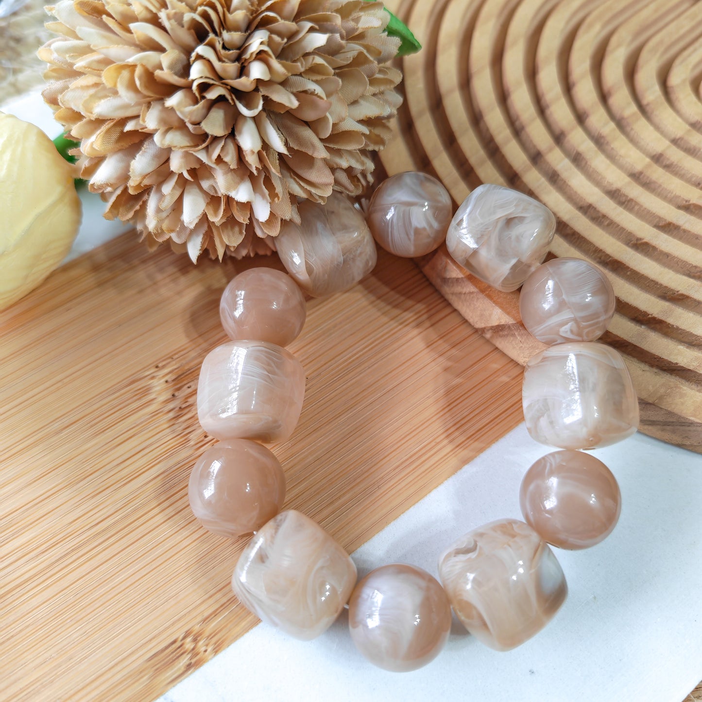 Nude colour large acrylic stone bracelet