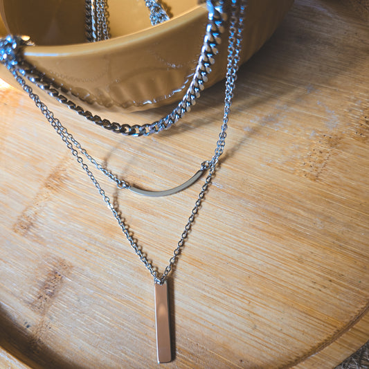 LAYERD retangle silver necklace