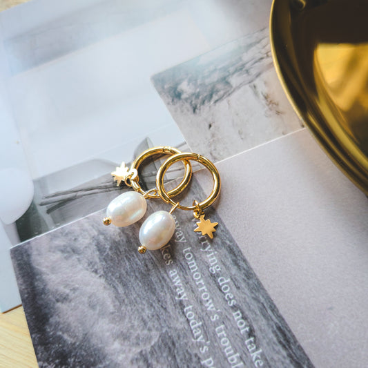 Pearl charm hoop earrings