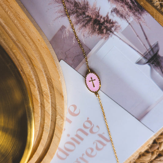 Boho cross bracelet PINK