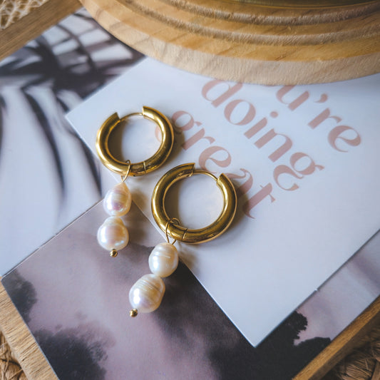 Pearl layer large  hoop earrings
