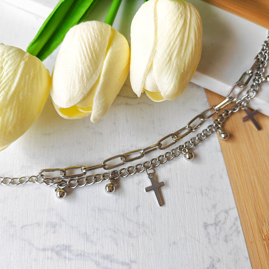 Layered cross bracelet