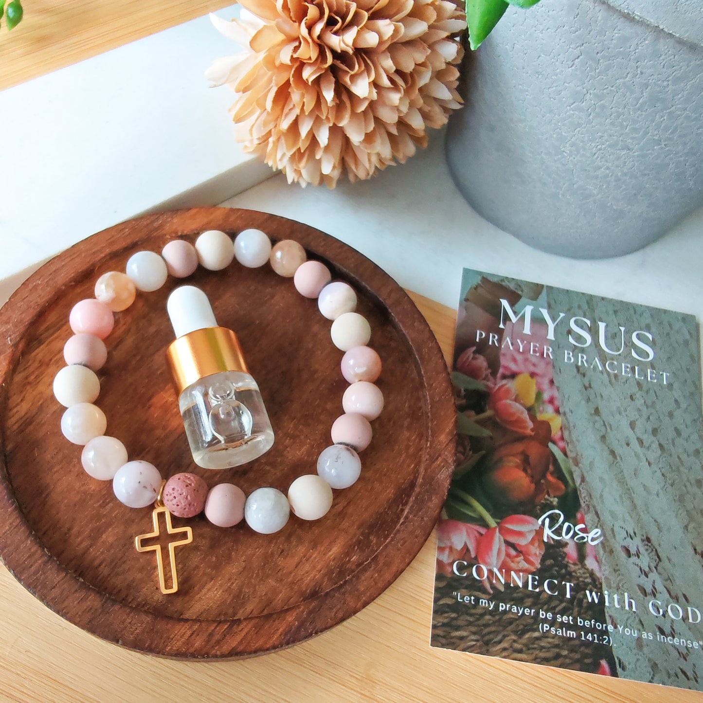 Rose - Natural stone PRAYER bracelet
