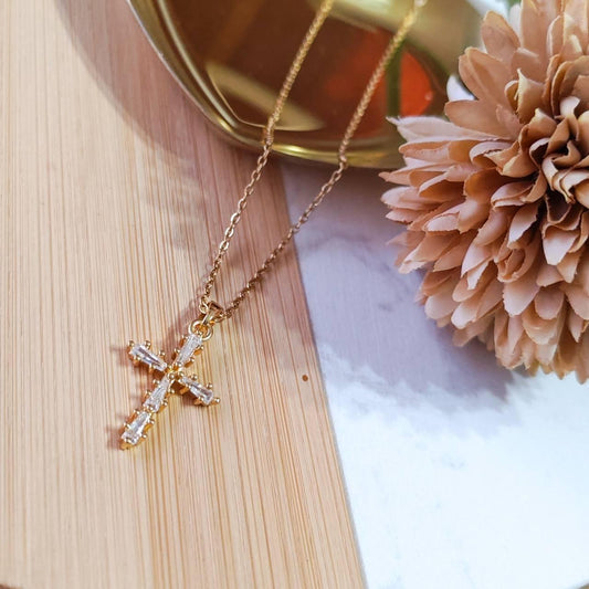 Cubic white cross vintage  necklace