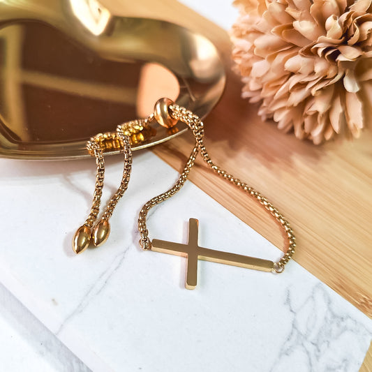 Adjustable Cross bracelet gold