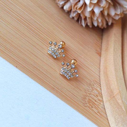 Crown Rhinestone ball stud earrings
