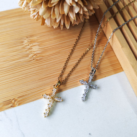 Cubic white cross vintage  necklace