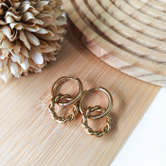 Twist hoop gold earrings