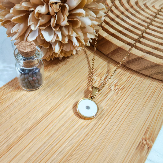 Mustard seed white clay pendant necklace