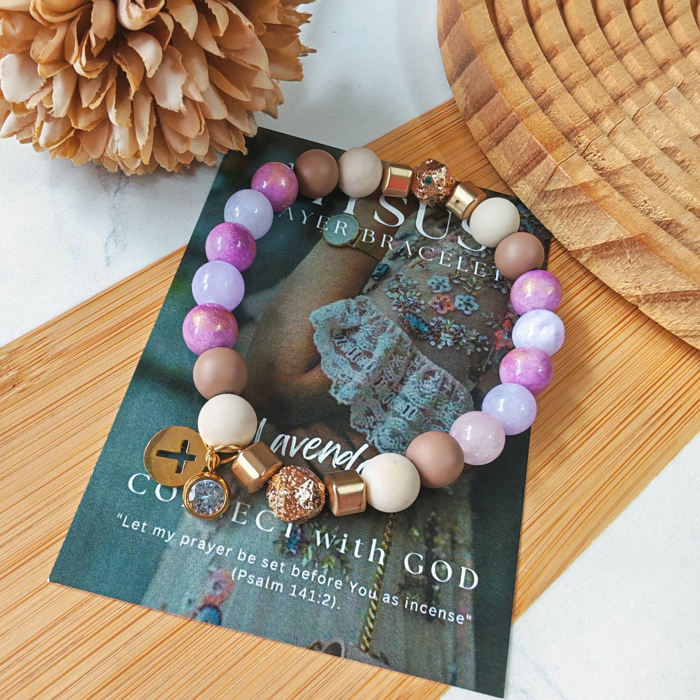Lavender - Natural stone PRAYER bracelet