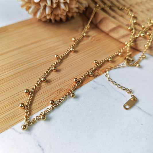 Steel ball tassel gold necklace