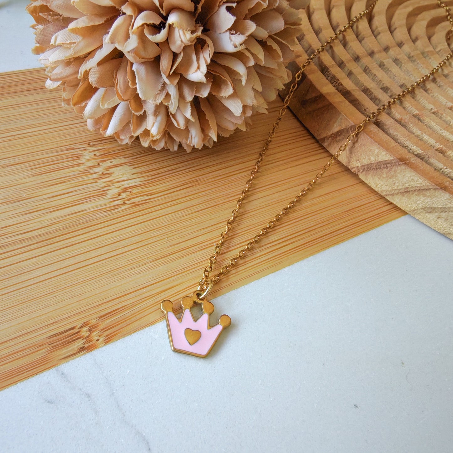 Pink crown heart pendant