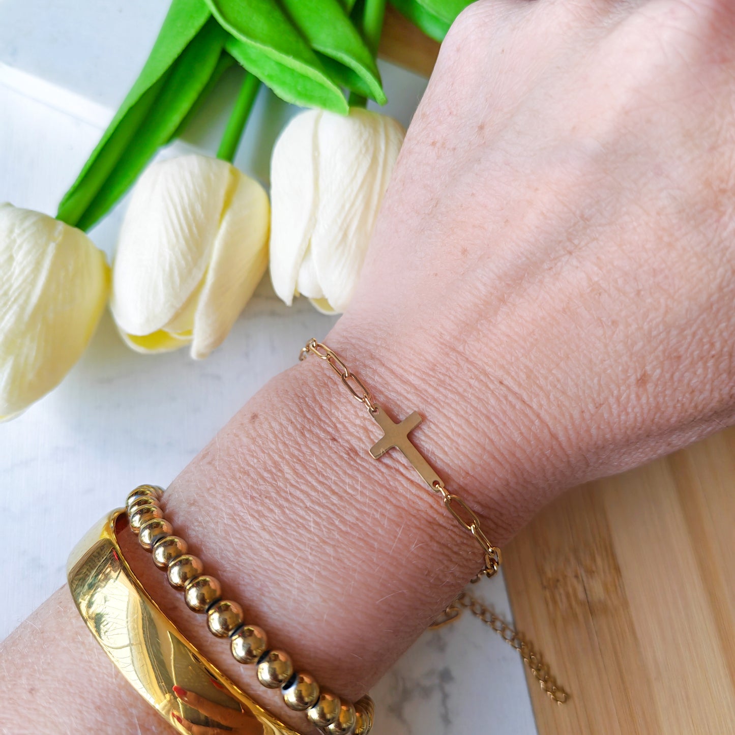 Cross paperclip bracelet